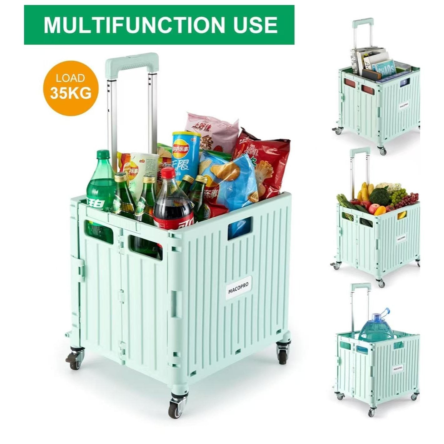 Foldable Rolling Cart With Telescopic Handle And Wheels