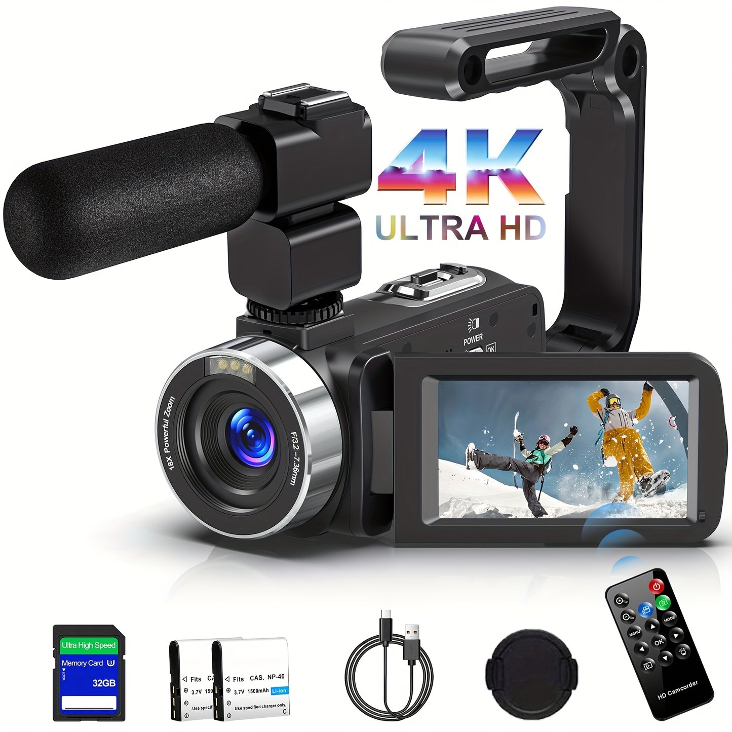 4K Ultra HD Vlogging Camcorder 18X Zoom IR Night Vision