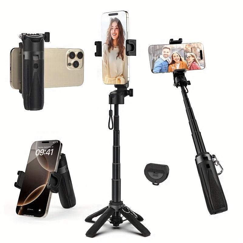 Extendable Selfie Stick With Wireless Remote Quadpod Tripod
