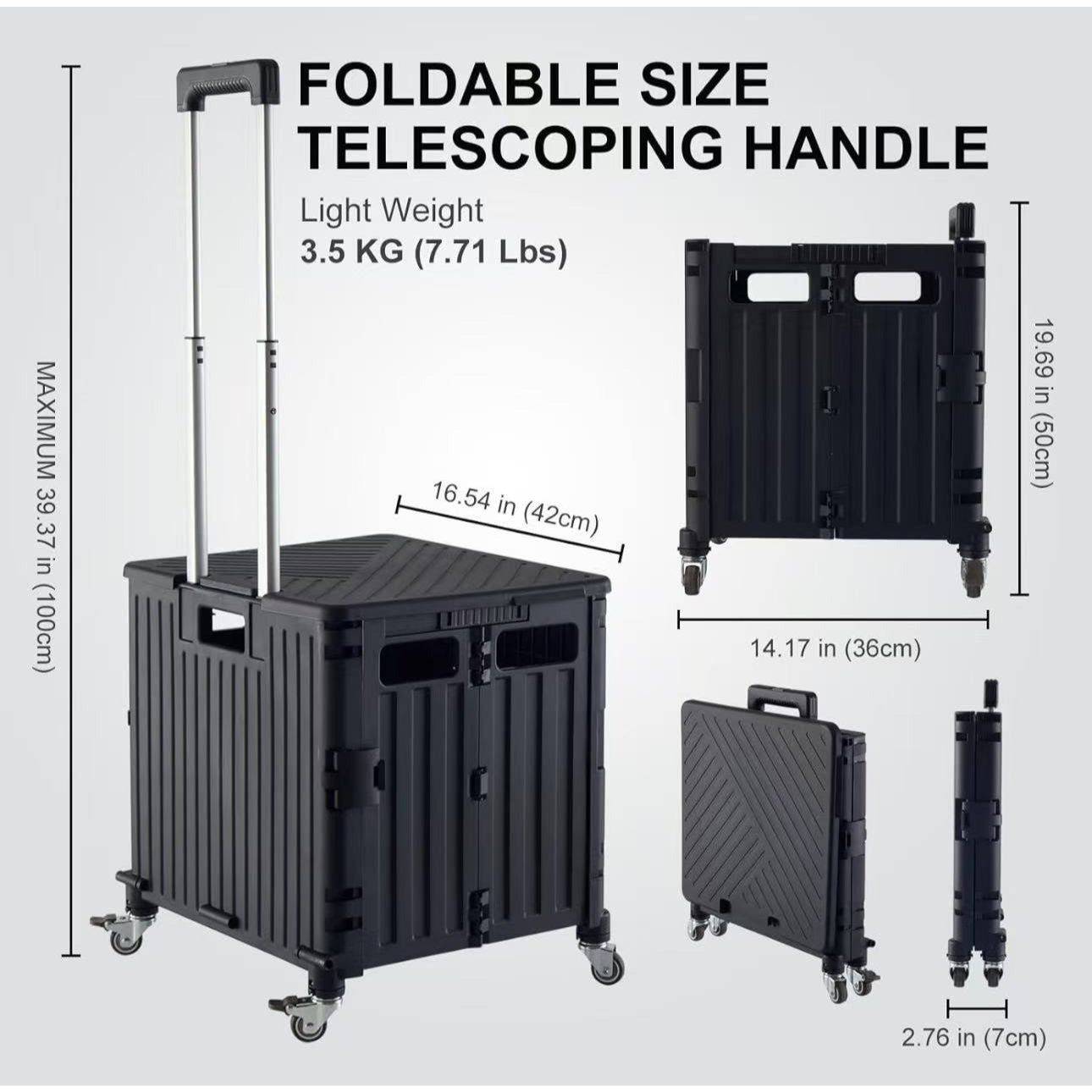 Foldable Rolling Cart With Telescopic Handle And Wheels