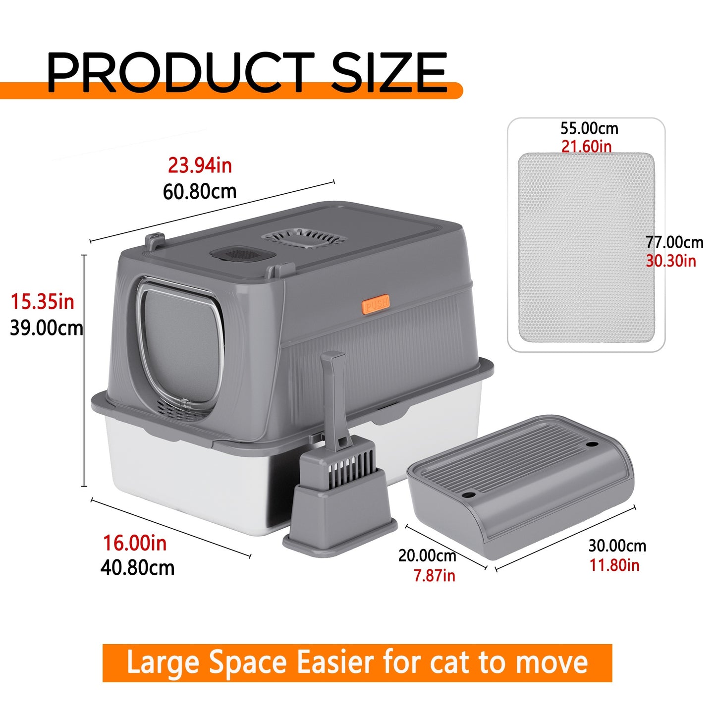 CITYLIFE Extra Large Stainless Steel Enclosed Cat Litter Box