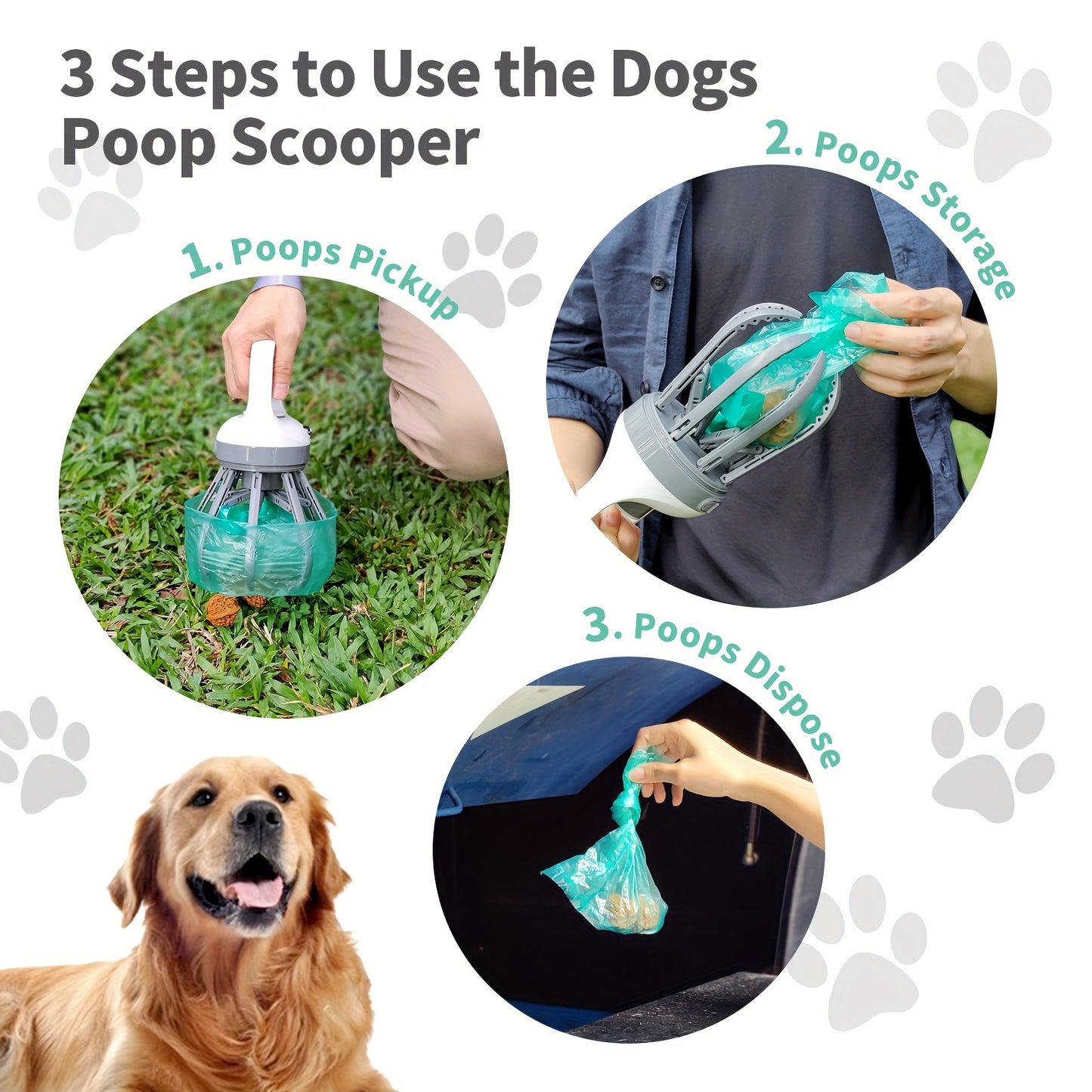 2 In 1 No Touch Dog Pooper Scooper With Bag Attachment