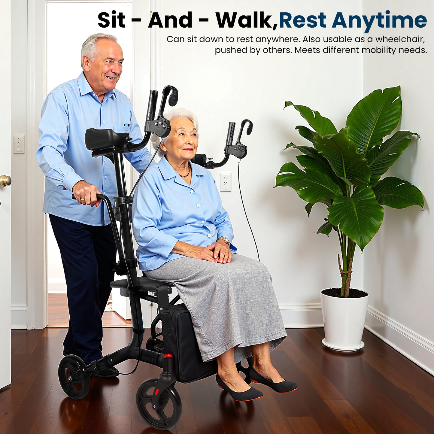 Foldable Rollator Walker Seat For Seniors Adjustable Handles