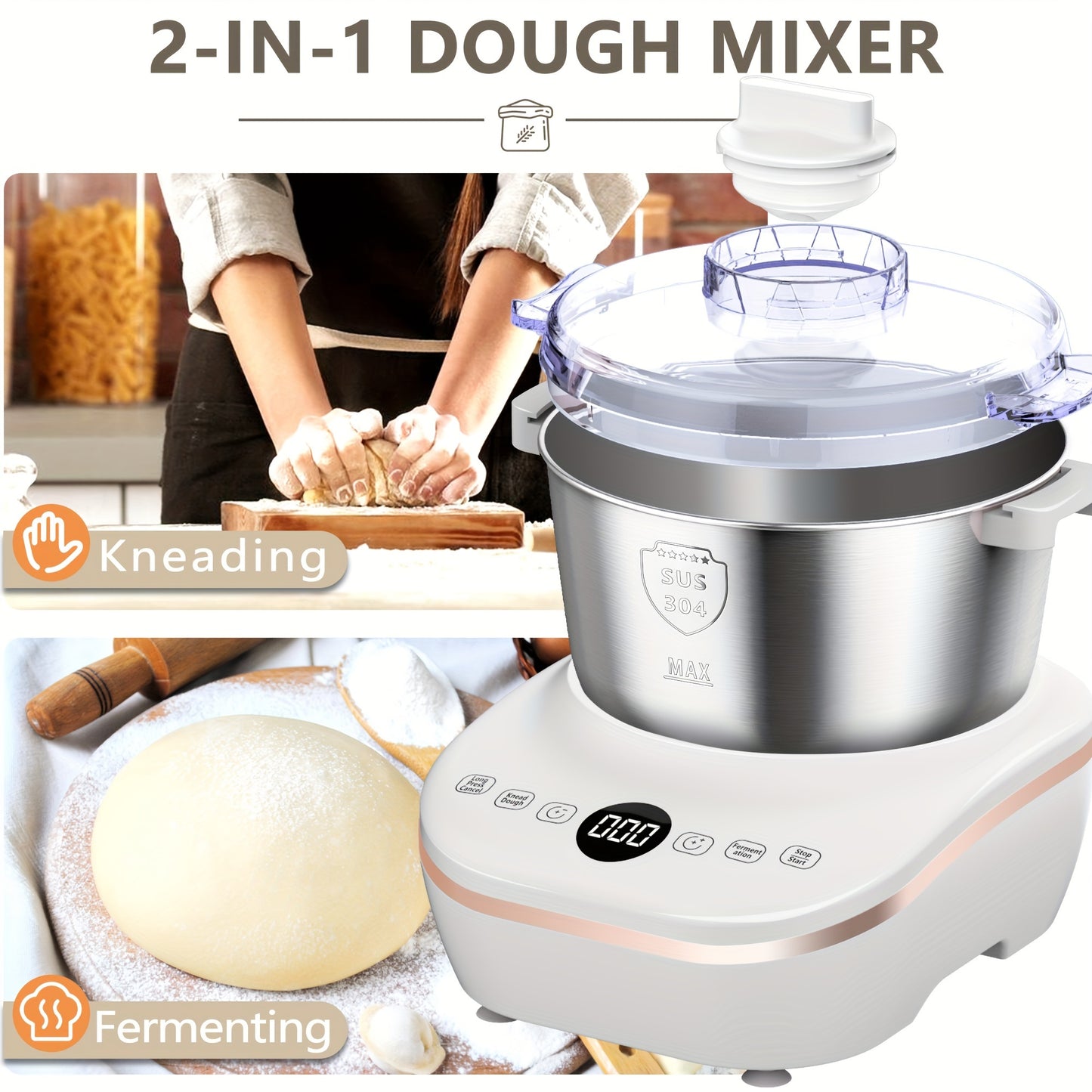 Dough Mixer With Ferment Function And Stainless Bowl