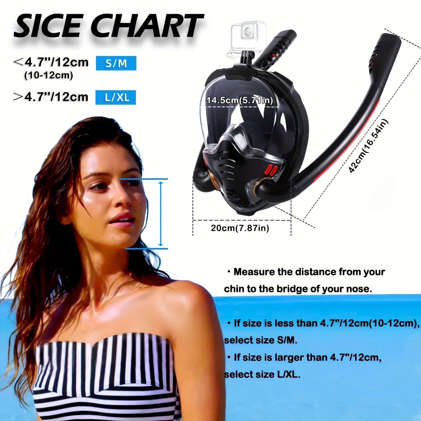 BOKEFA Full Face Snorkel Mask 180 Degree Panoramic View