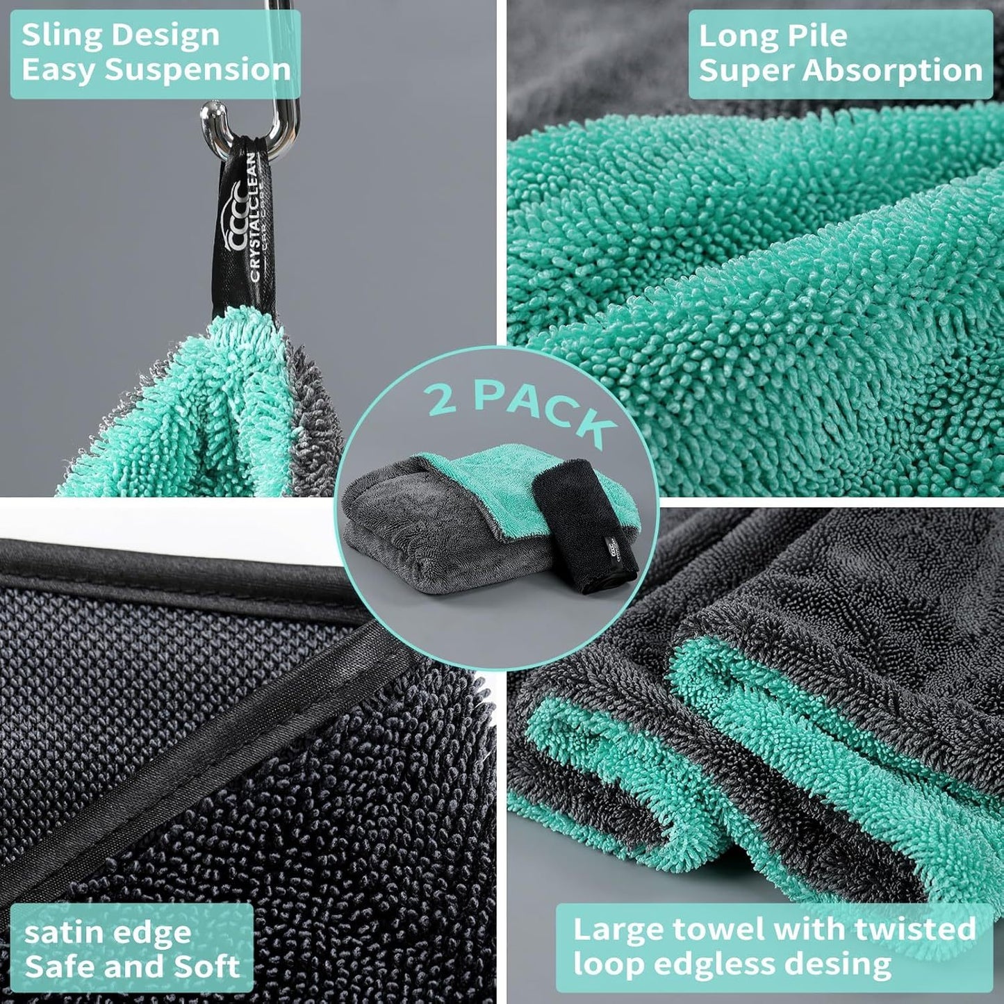 Double Twisted Loop Quick Drying Car Towel For Detailing