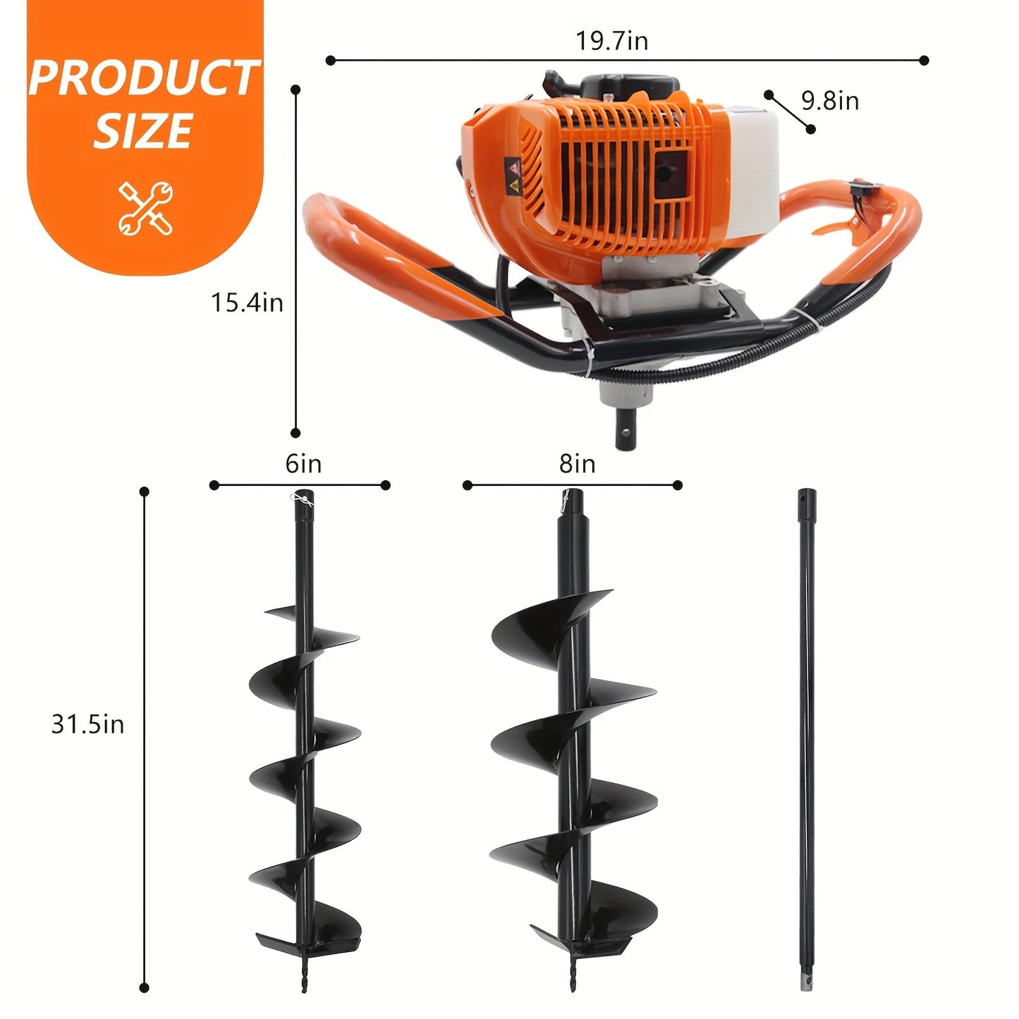 Gas Powered Post Hole Digger with Auger Bits for Gardening