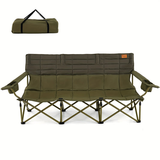 Heavy-Duty Folding Camping Chair for Three with Cup Holders