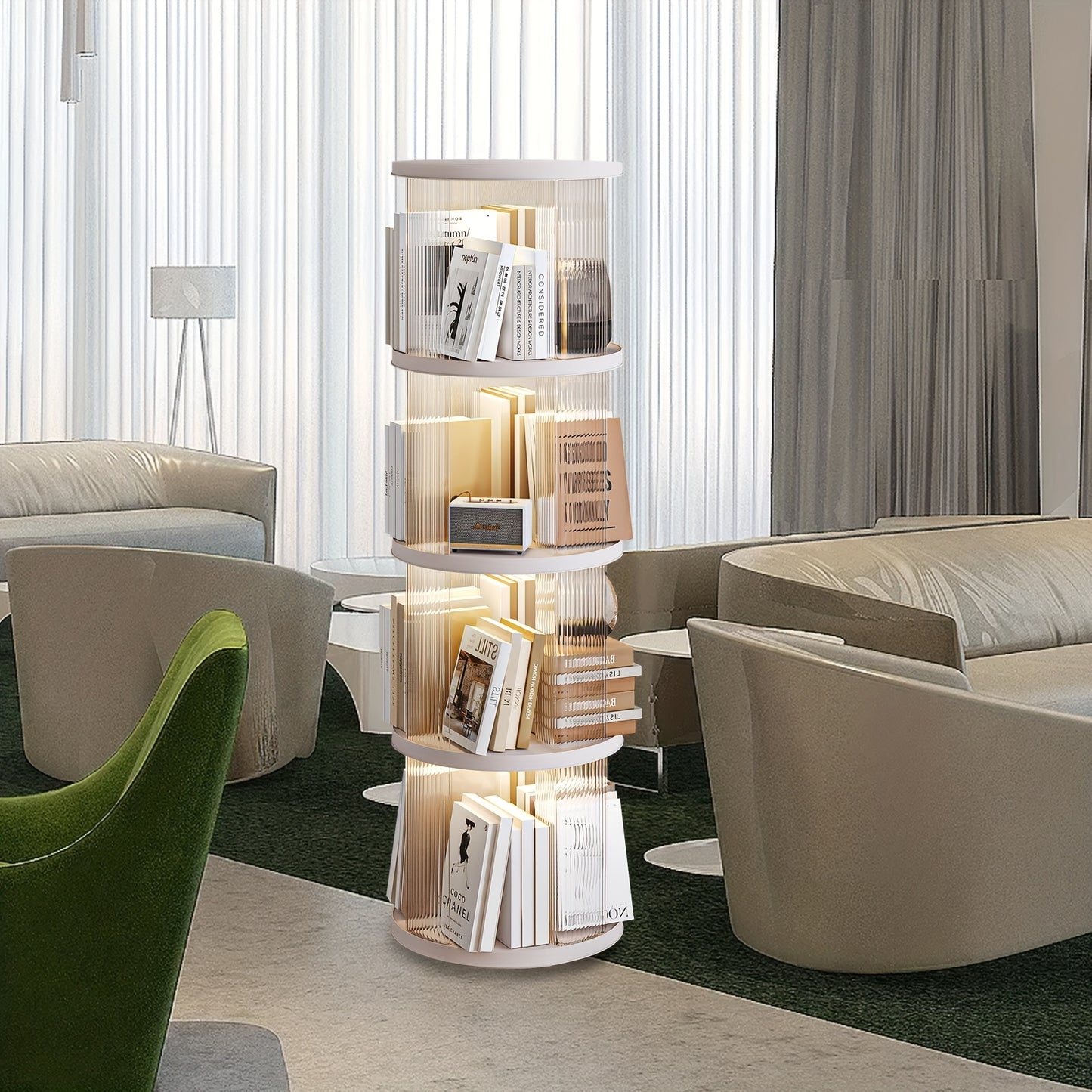 Rotating Corner Bookshelf 4 Tier Floor Standing Organizer