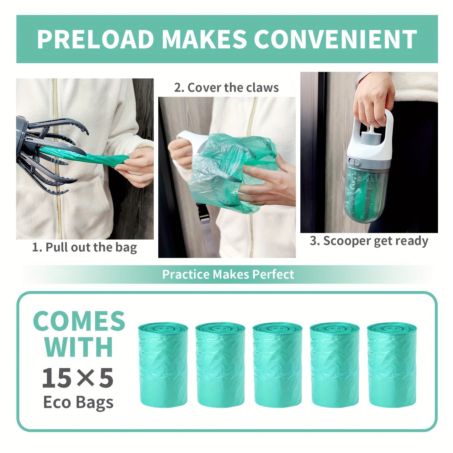 Portable 2in1 No Touch Dog Pooper Scooper With Bags