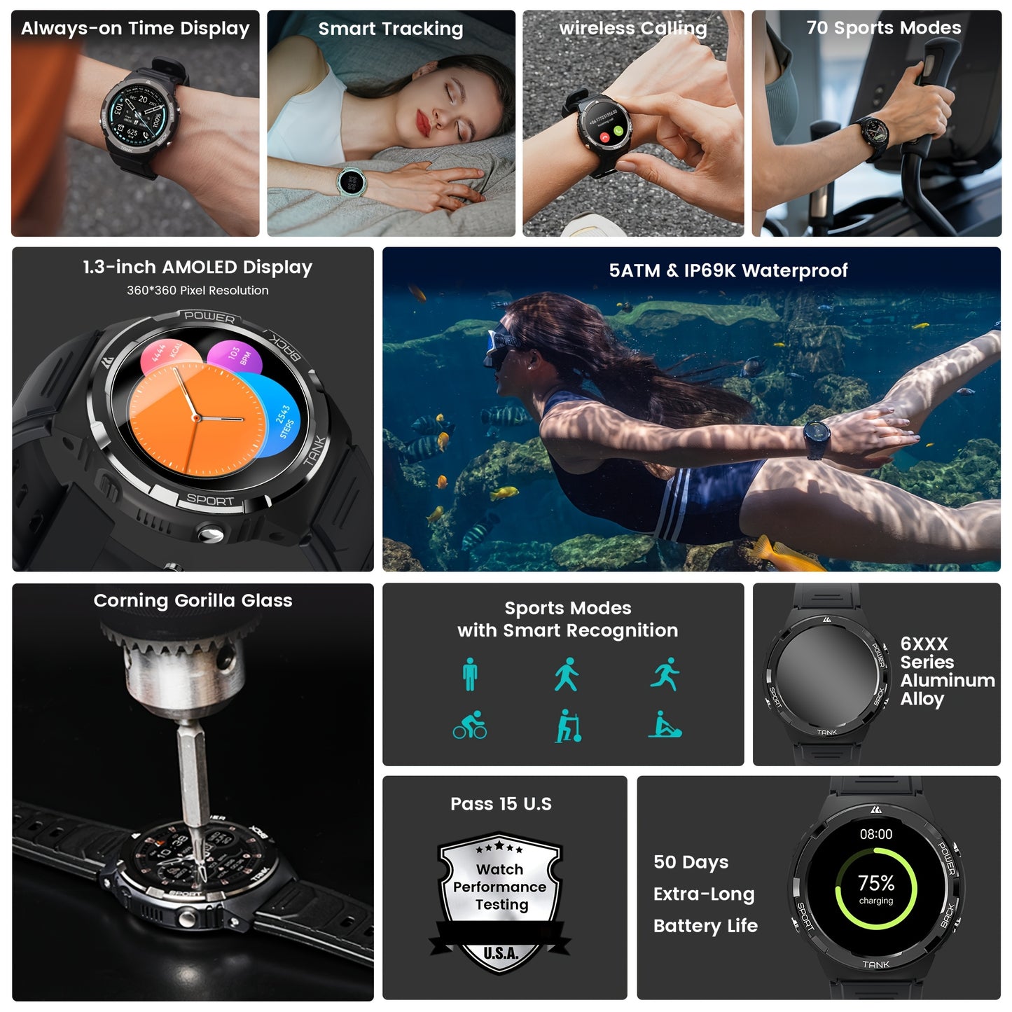 KOSPET TANK S1 Smartwatch with GPS and 5ATM Water Resistance