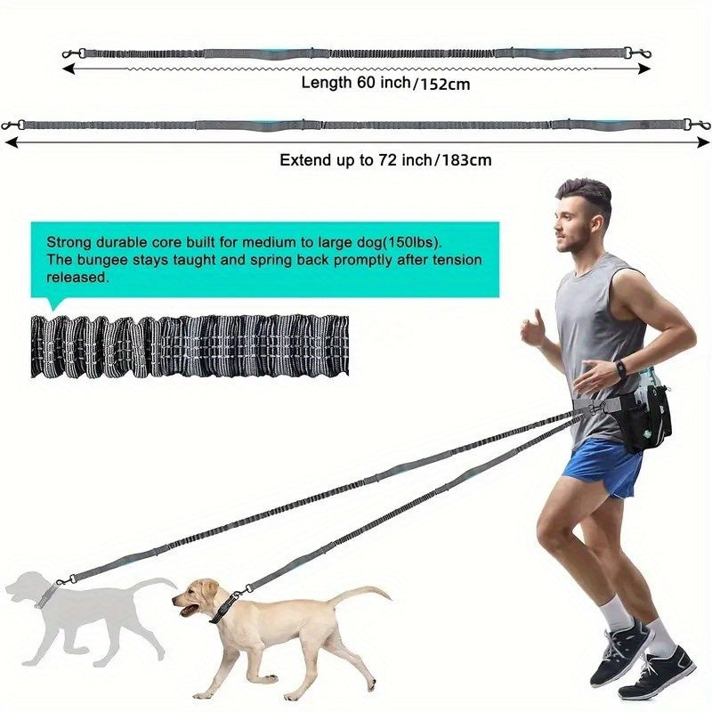 Extendable Hands Free Dog Leash Set With Pocket Waist Pack