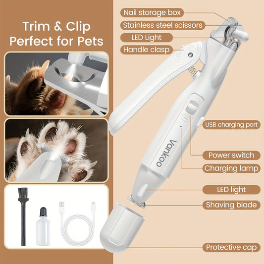 2 In 1 Dog And Cat Paw Nail Trimmer Portable With LED Light
