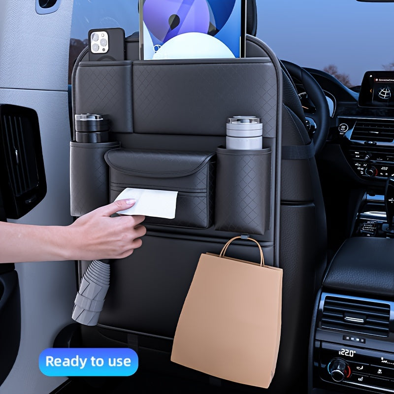 PU Leather Large Capacity Backrest Storage Bag Car Seat Organizer