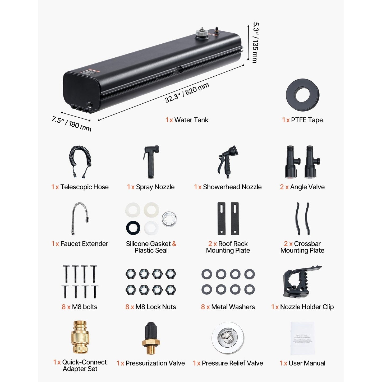 Portable Roof Rack Water Tank with Splash Guard Panel