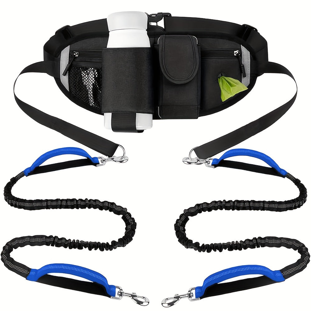 Reflective Dual Dog Leash with Retractable Waist Bag Design