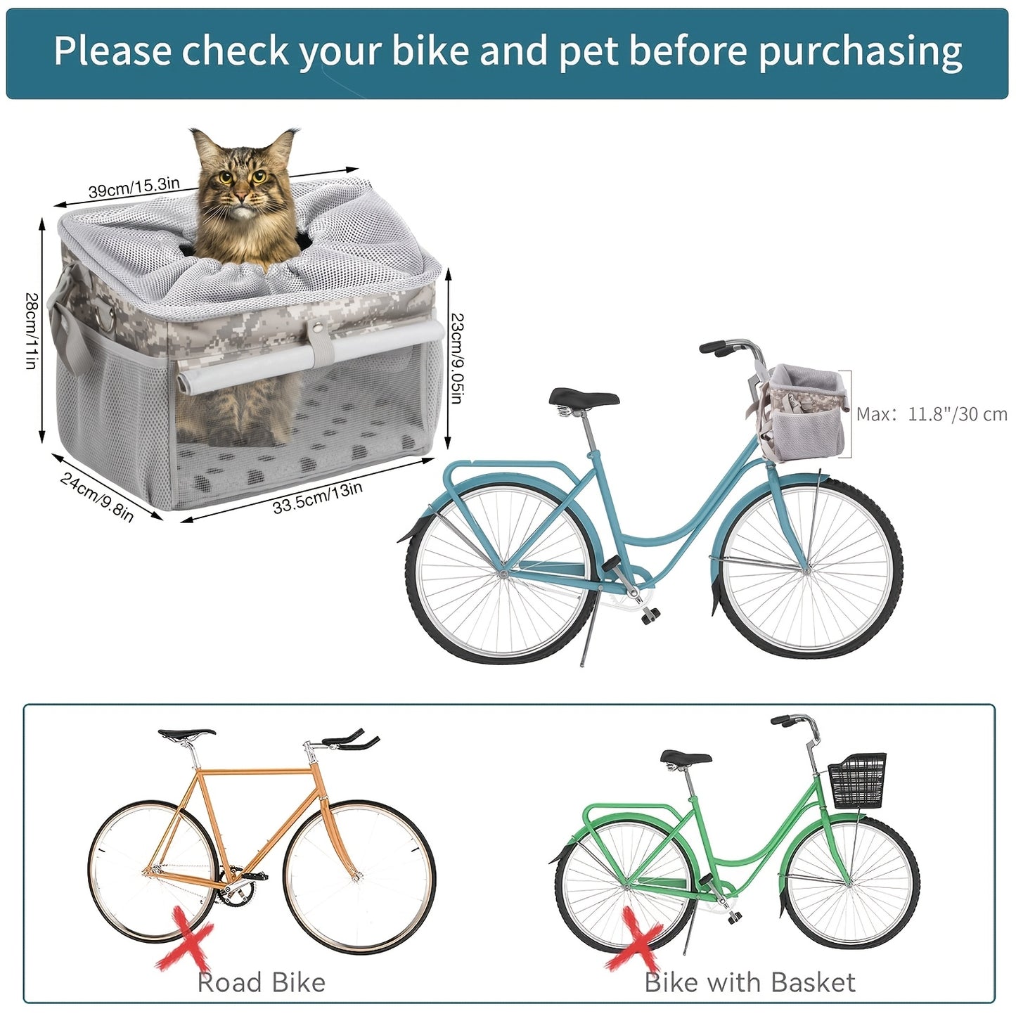 Dog Bicycle Carrier Basket With Expandable Mesh And Harness