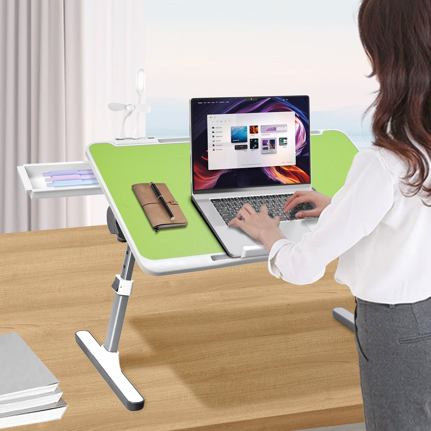 FWPP Adjustable Laptop Lap Desk Stand For Bed USB Light