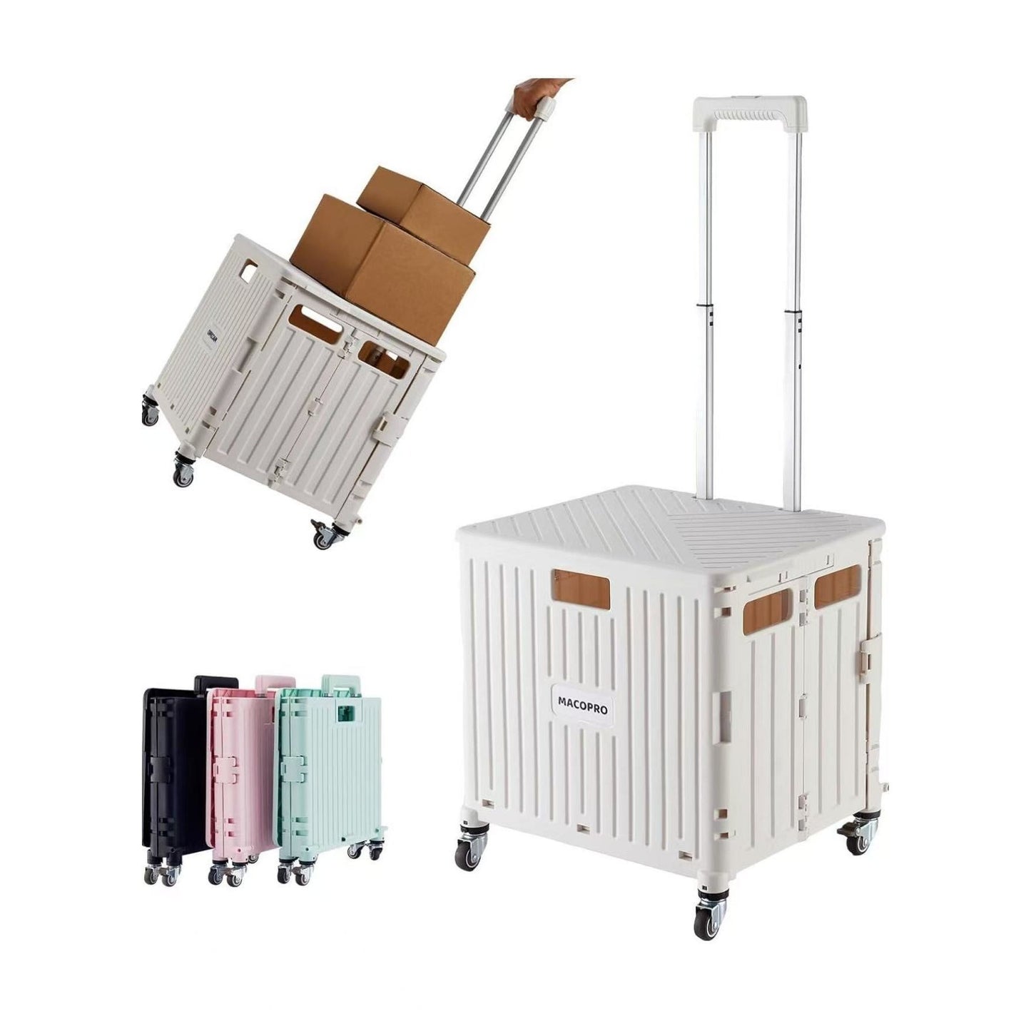 Foldable Rolling Cart With Telescopic Handle And Wheels