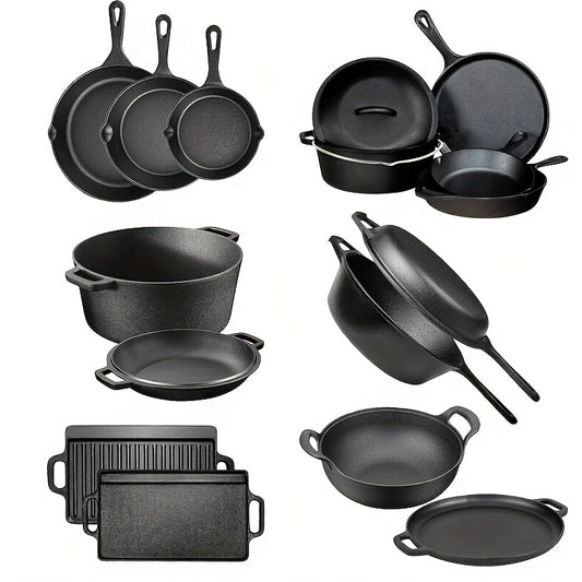 Cast Iron Skillets Set with Dutch Oven and Griddles Cookware