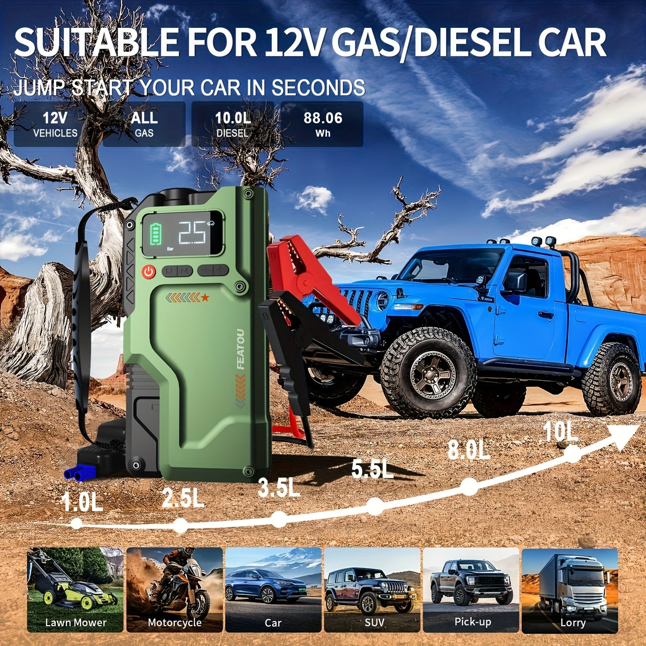 9000A Jump Starter With Air Compressor Car Battery Charger