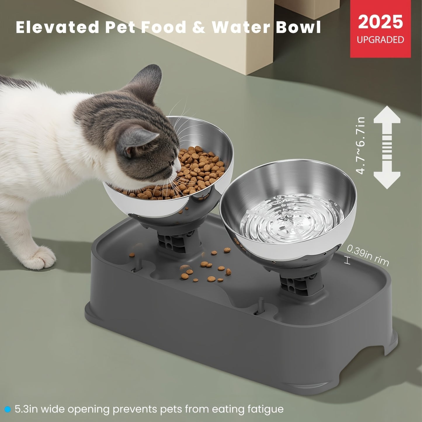 Raised Cat Bowl Adjustable Height And Tilt Stainless Steel