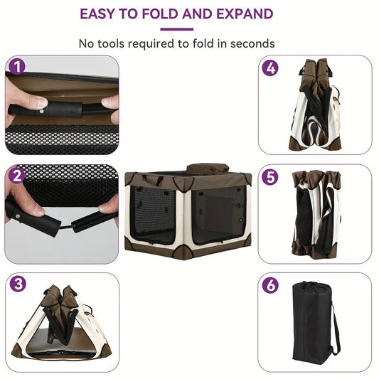 Four Door Folding Collapsible Dog Crate With Mesh Kennel