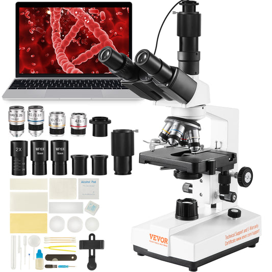 Trinocular Compound Microscope 40X 5000X LED Illumination