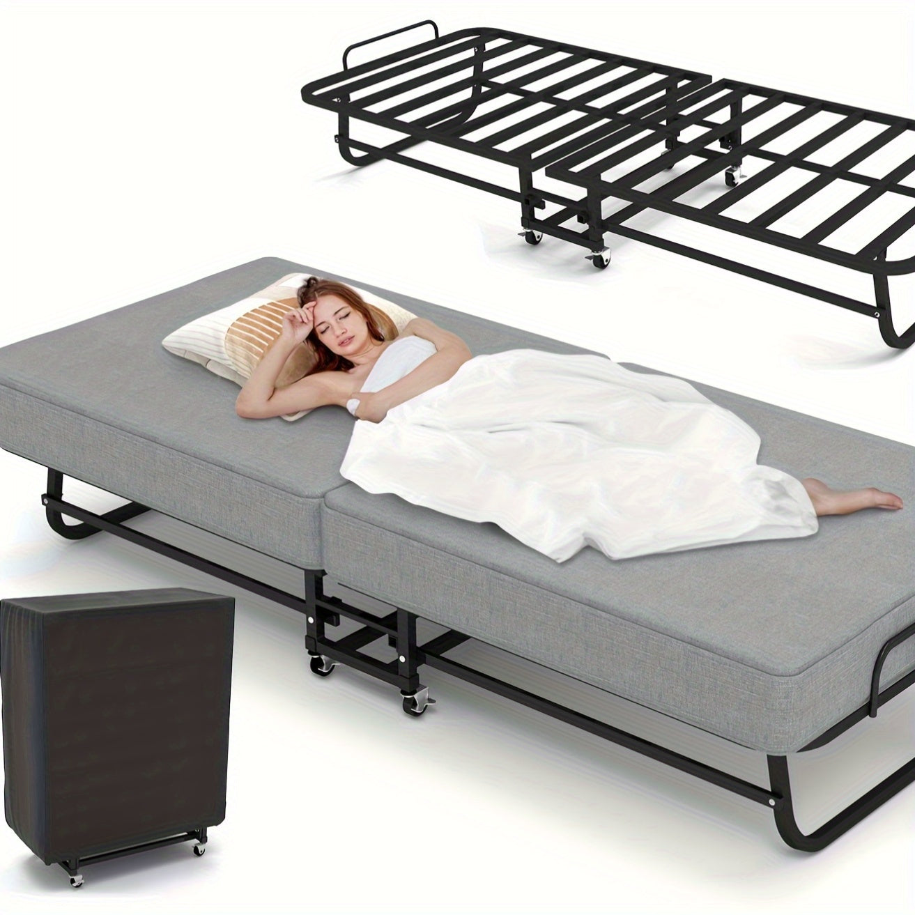 Portable Folding Bed With Memory Foam Mattress For Guests