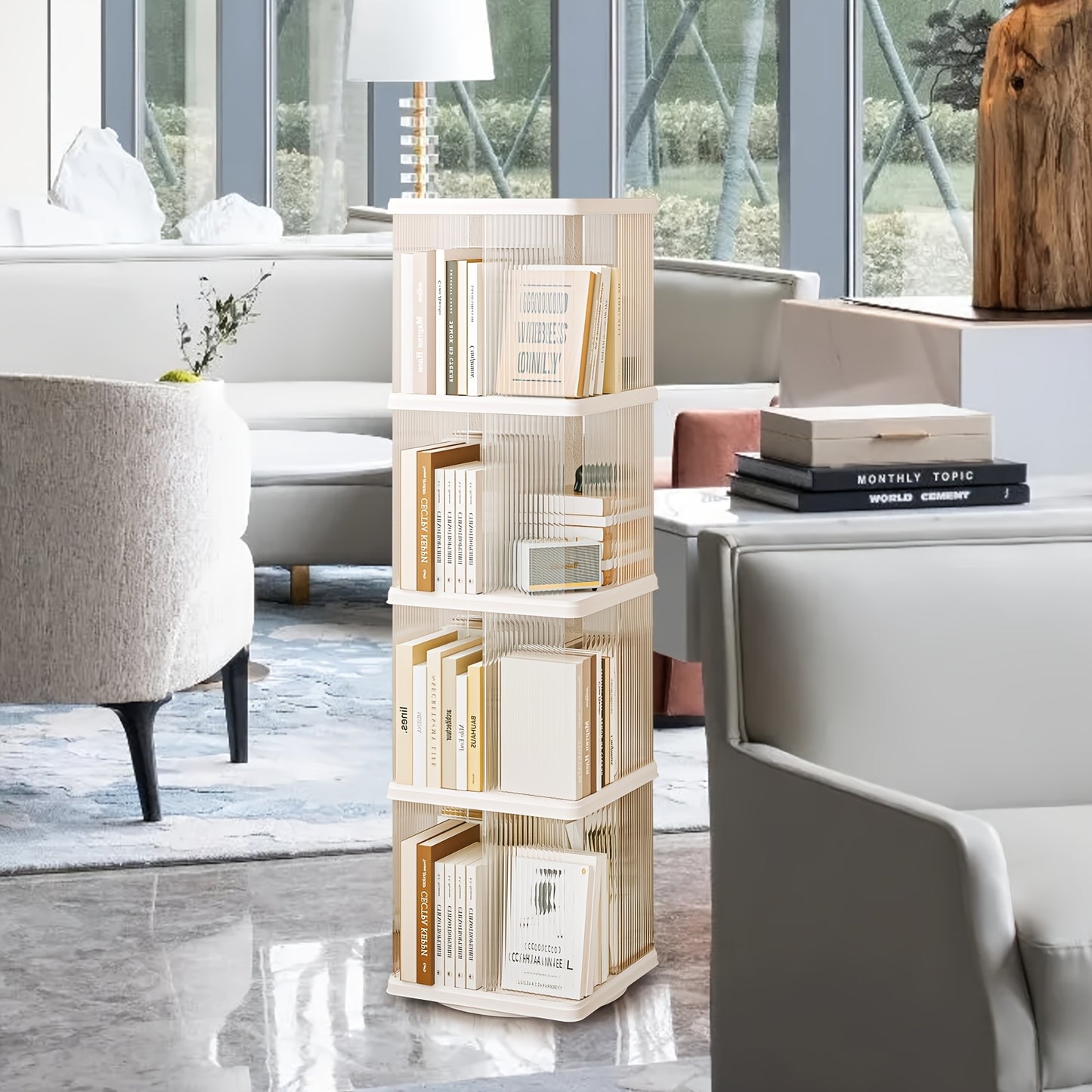 Rotating Corner Bookshelf 4 Tier Floor Standing Organizer