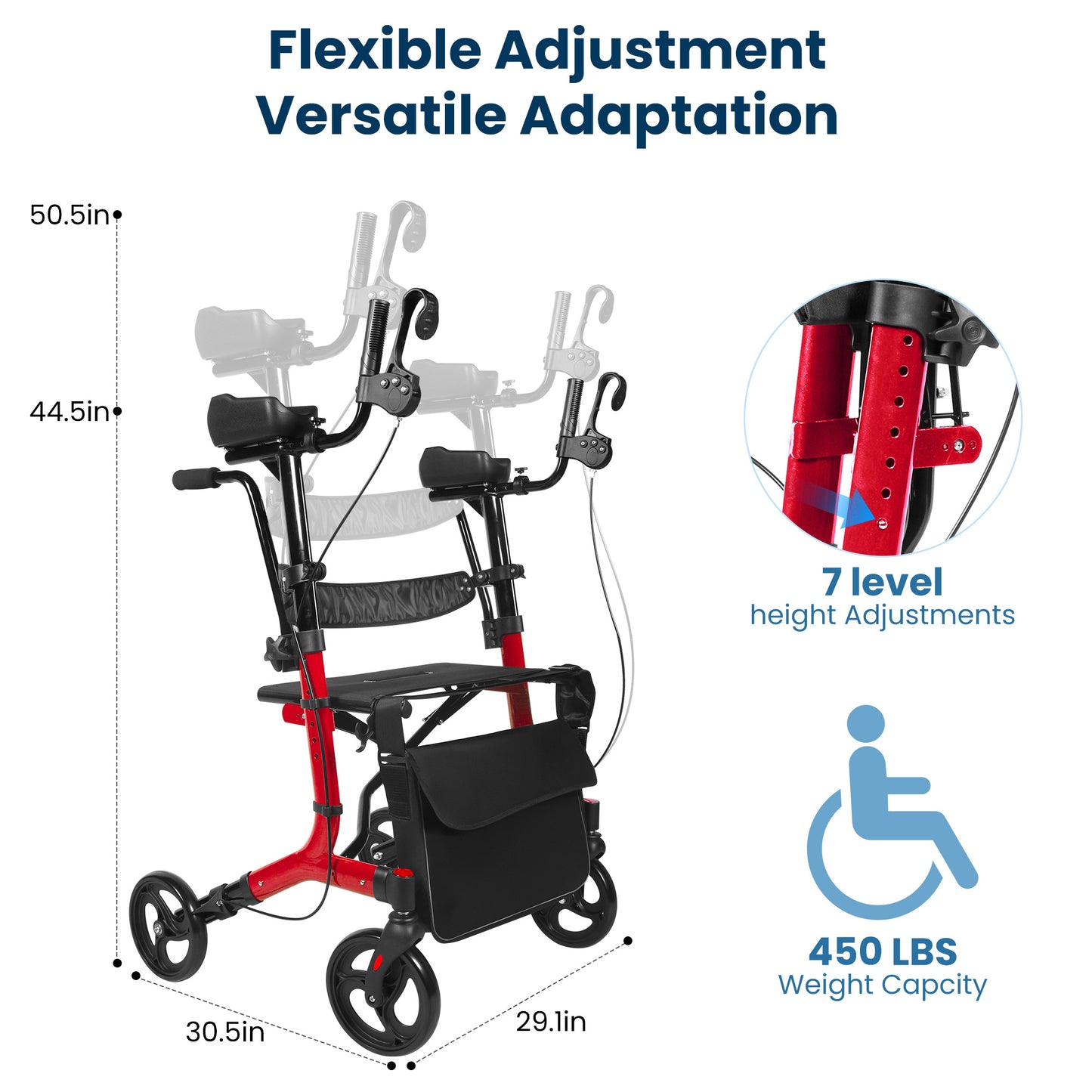 Foldable Rollator Walker Seat For Seniors Adjustable Handles