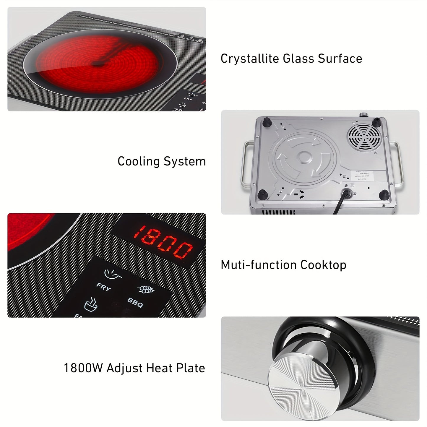 1800W Portable Infrared Burner With Timer And Glass Cooktop