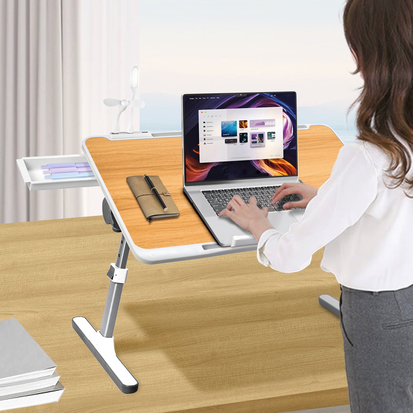FWPP Adjustable Laptop Lap Desk Stand For Bed USB Light
