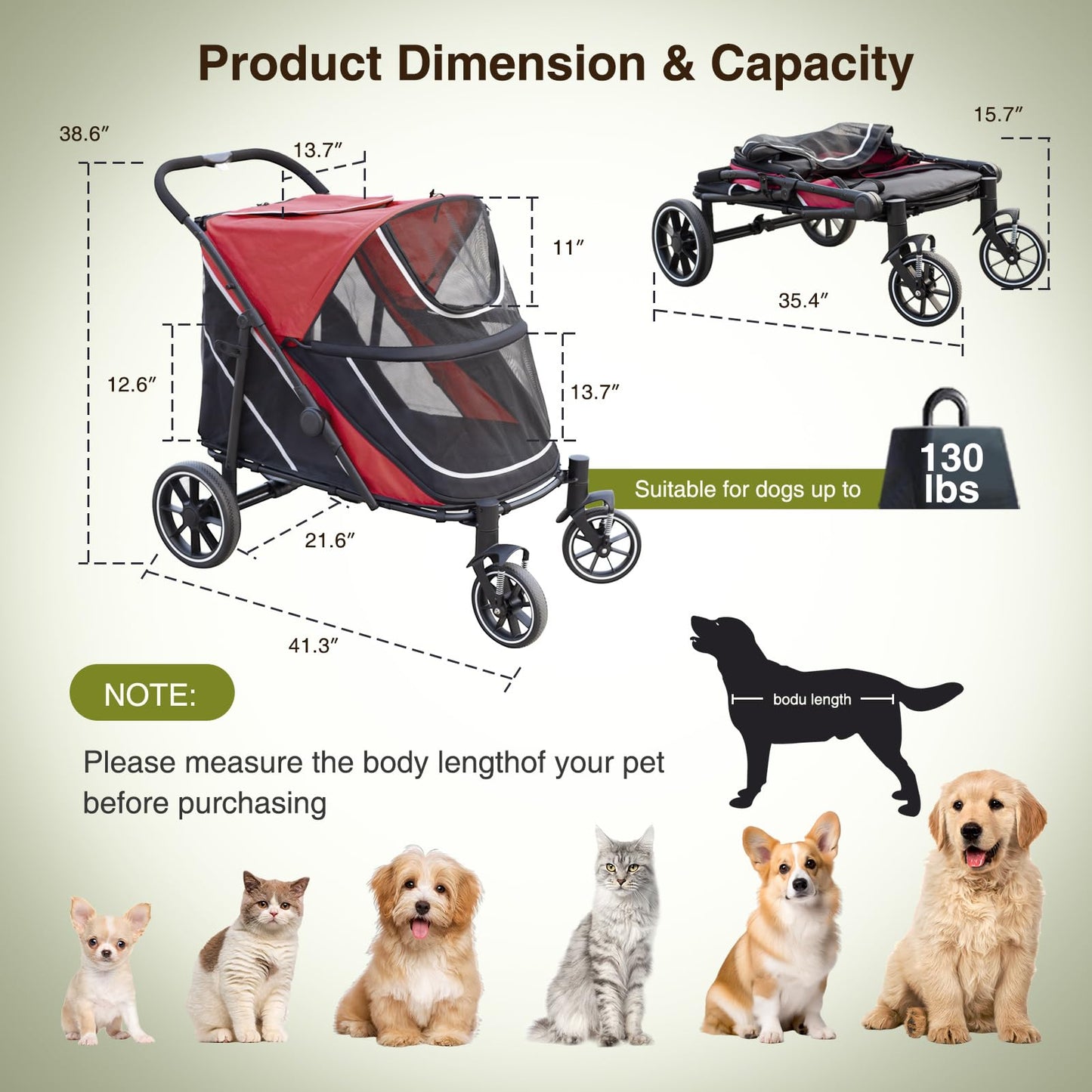 Heavy Duty Dog Carrier Stroller With Folding Wheels