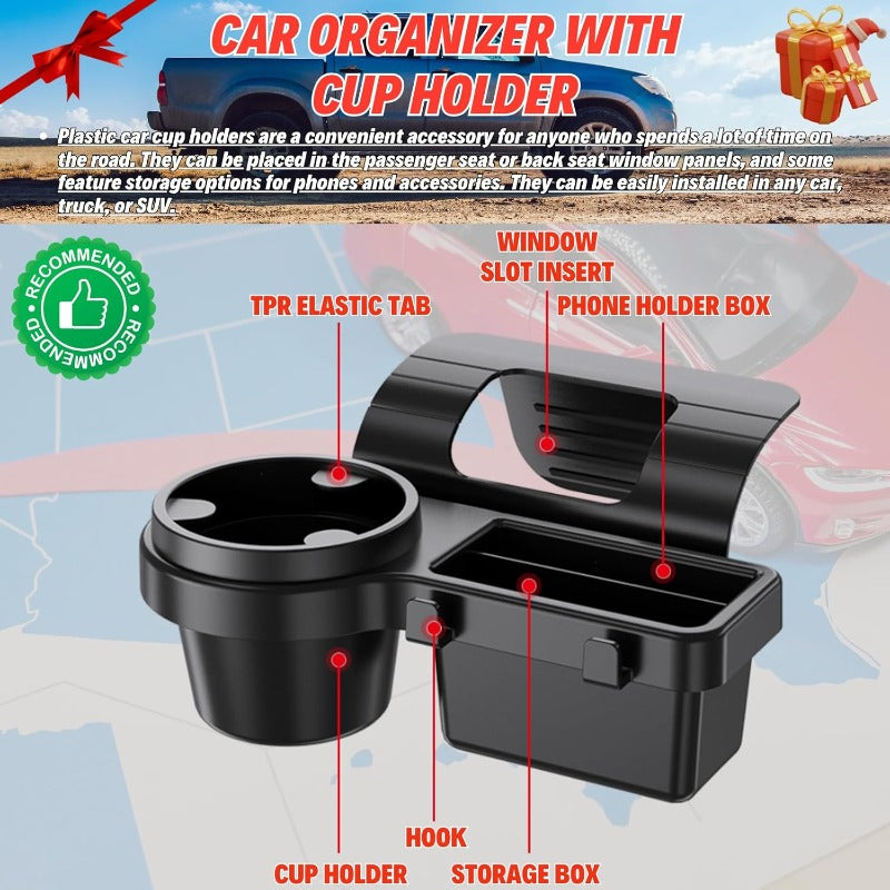 Hanging Car Cup Holder With Storage Tray And Coin Organizer