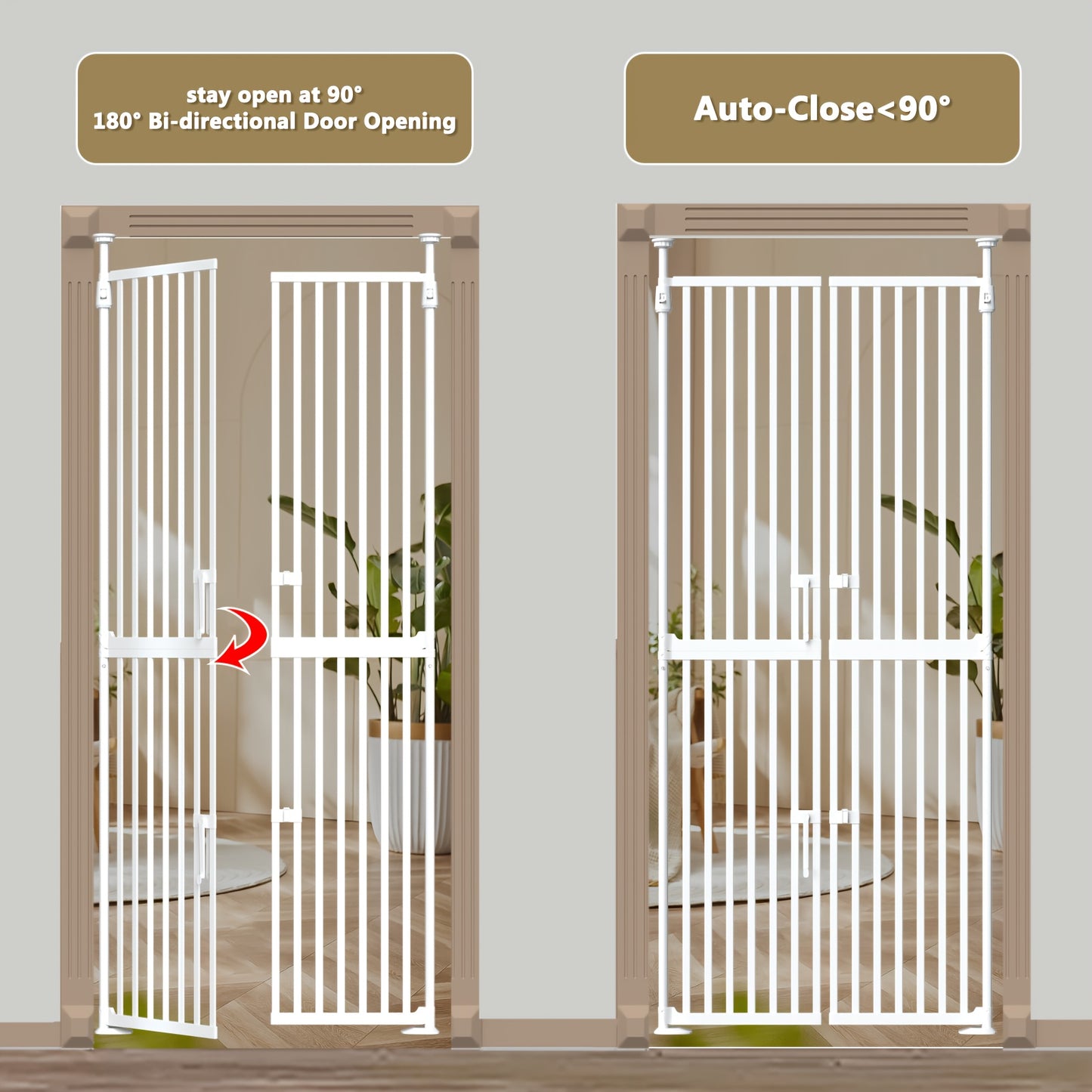 Extra Tall Cat Gate with Auto Close Double Pet Door