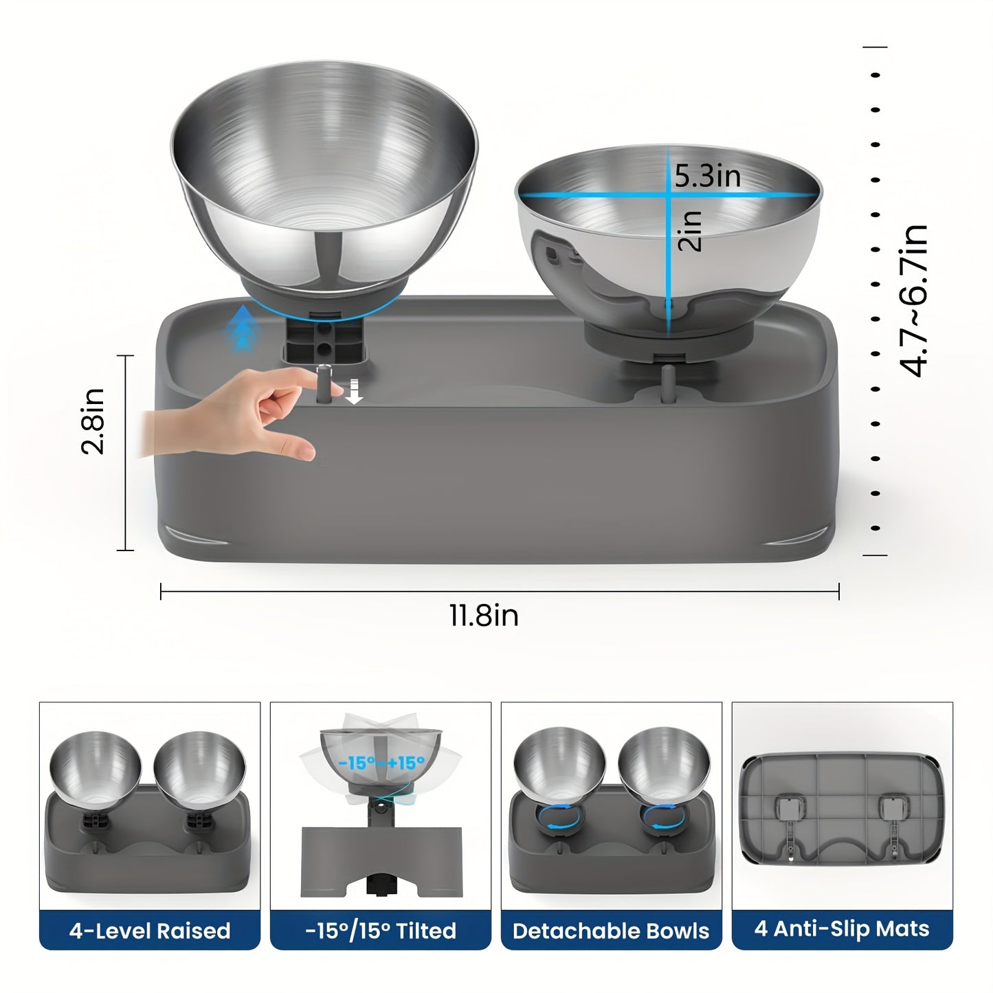Raised Cat Bowl Adjustable Height And Tilt Stainless Steel