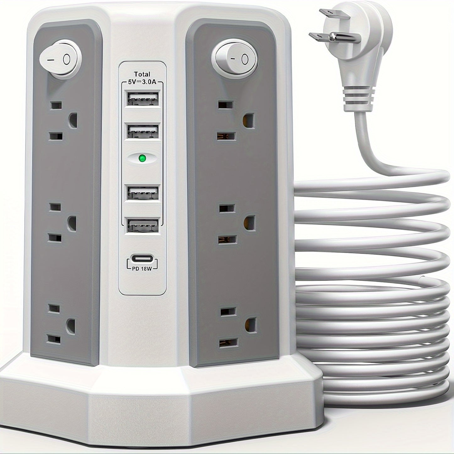 Angled 12 Outlets Power Strip Tower USB C PD Ports
