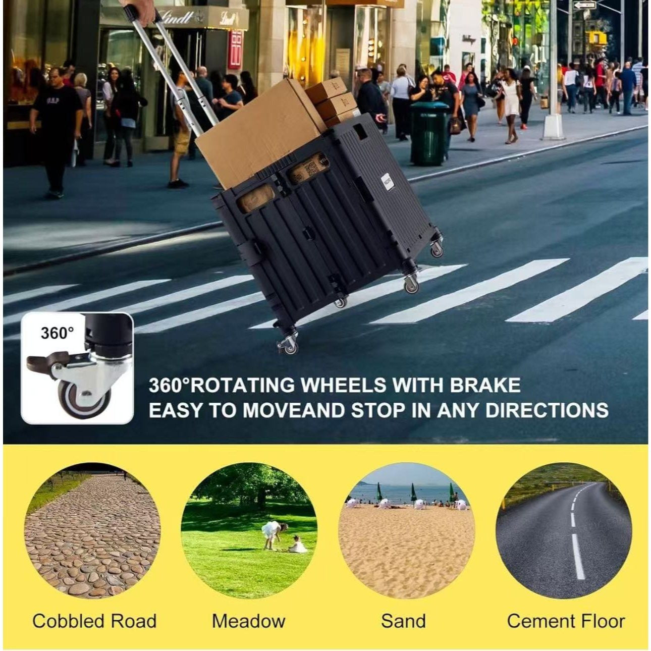 Foldable Rolling Cart With Telescopic Handle And Wheels
