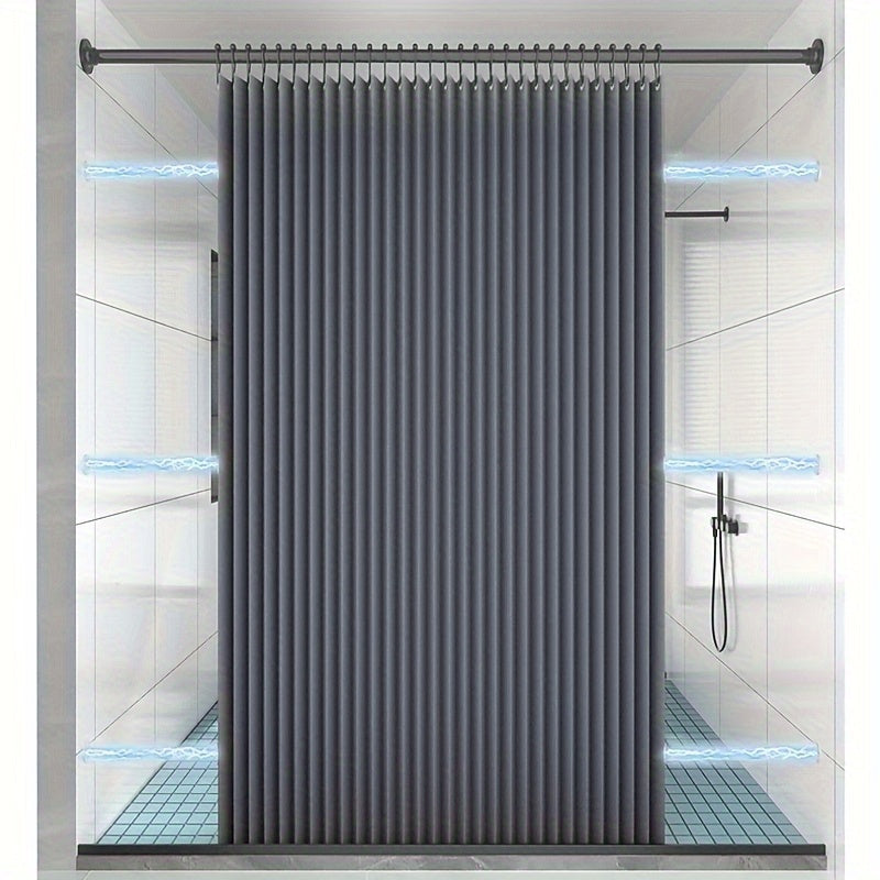Thick Magnetic Foldable Shower Curtain with Modern Striped Design