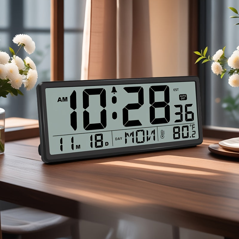 Large Display Digital Wall Clock with Temperature and Date