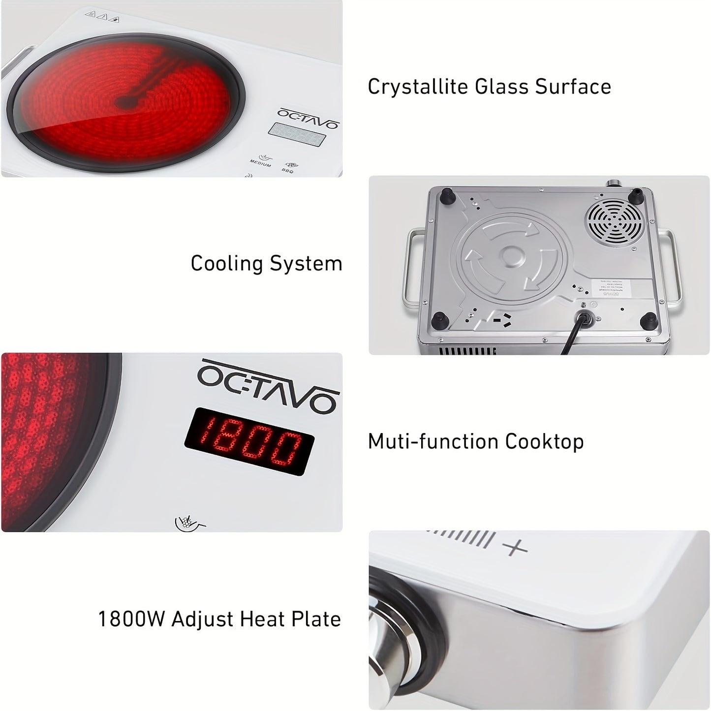 1800W Portable Infrared Burner With Timer And Glass Cooktop
