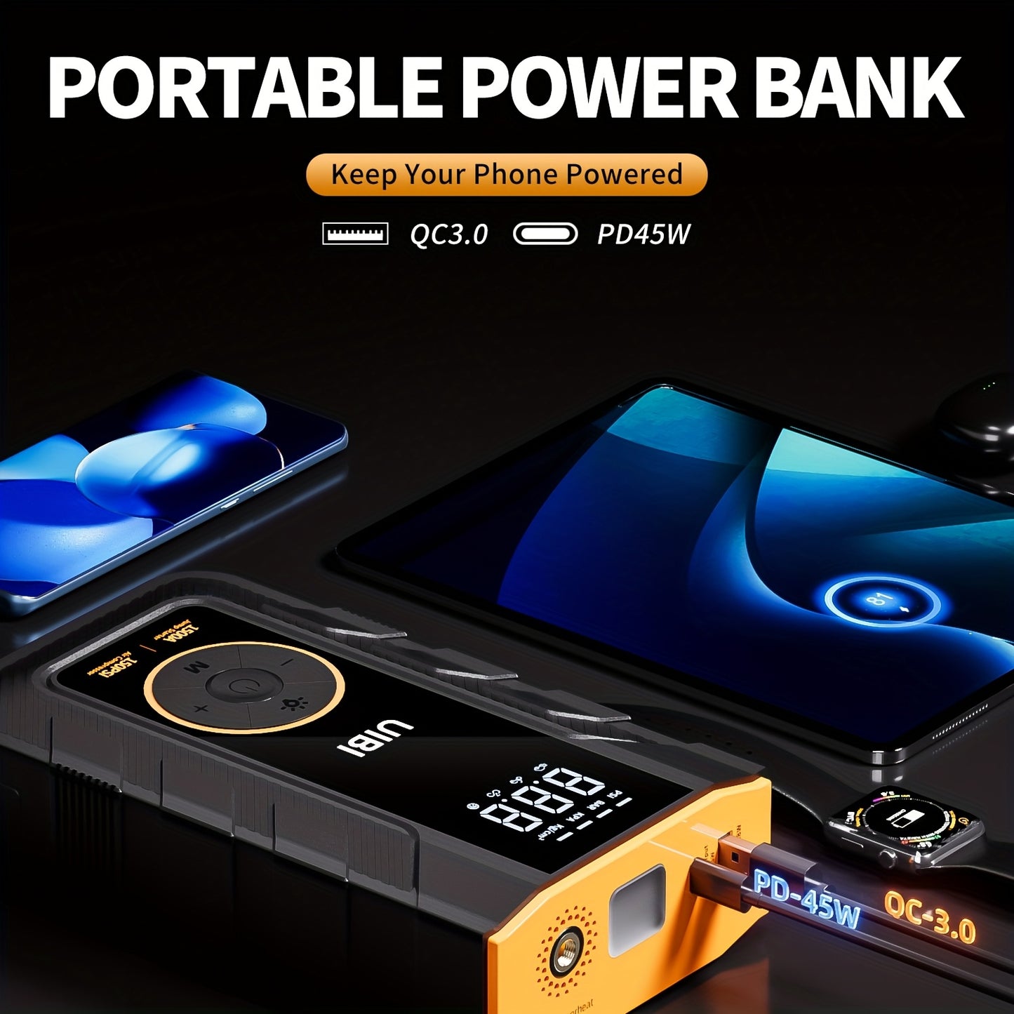 Portable Car Jump Starter And Tire Inflator For Road Trips