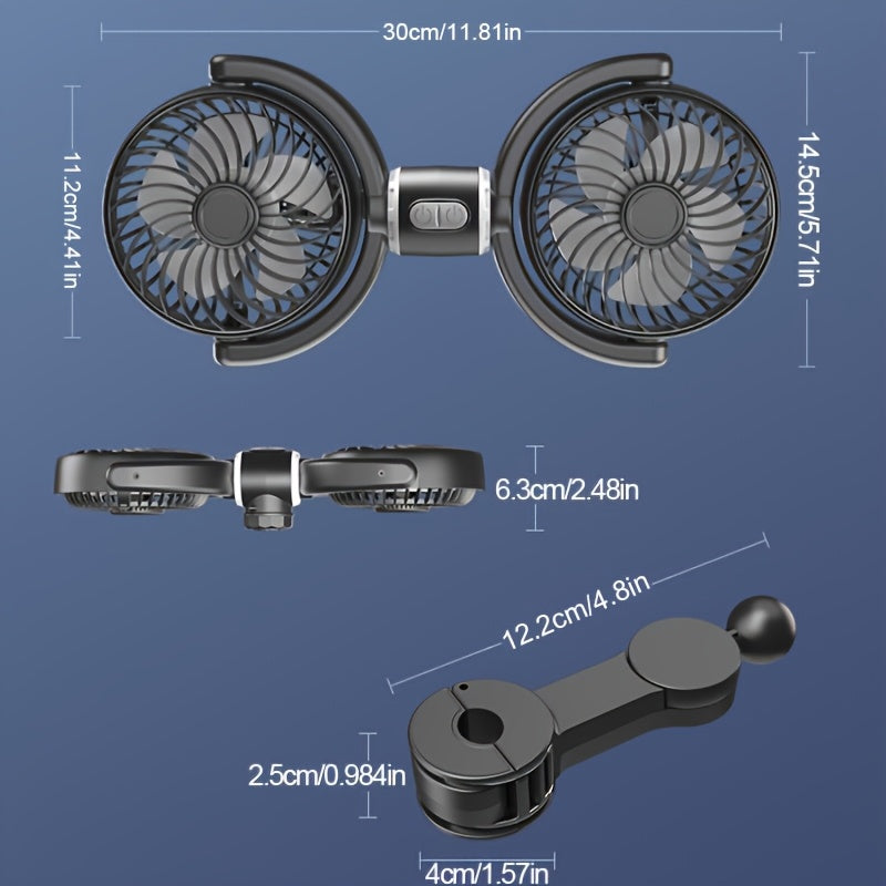 Rear Seat Headrest Dual Head Fan With Three Speed Rotation