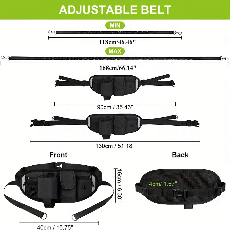 Reflective Dual Dog Leash with Retractable Waist Bag Design