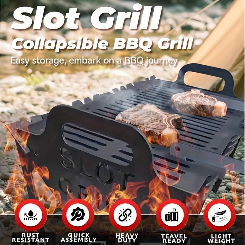 Portable Foldable Grill With Non Slip Skewers For Camping