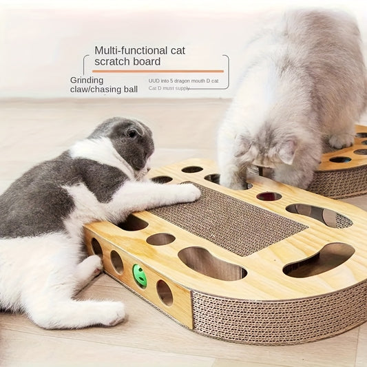 Interactive Cardboard Cat Scratching Toy With Ball Run