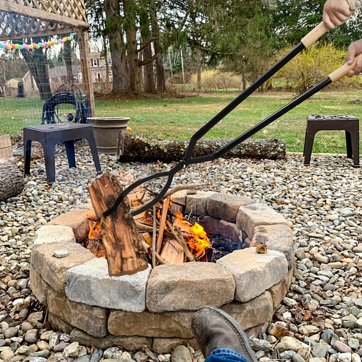 Heavy Duty Firewood Grabber Tongs for Campfire and Bonfire