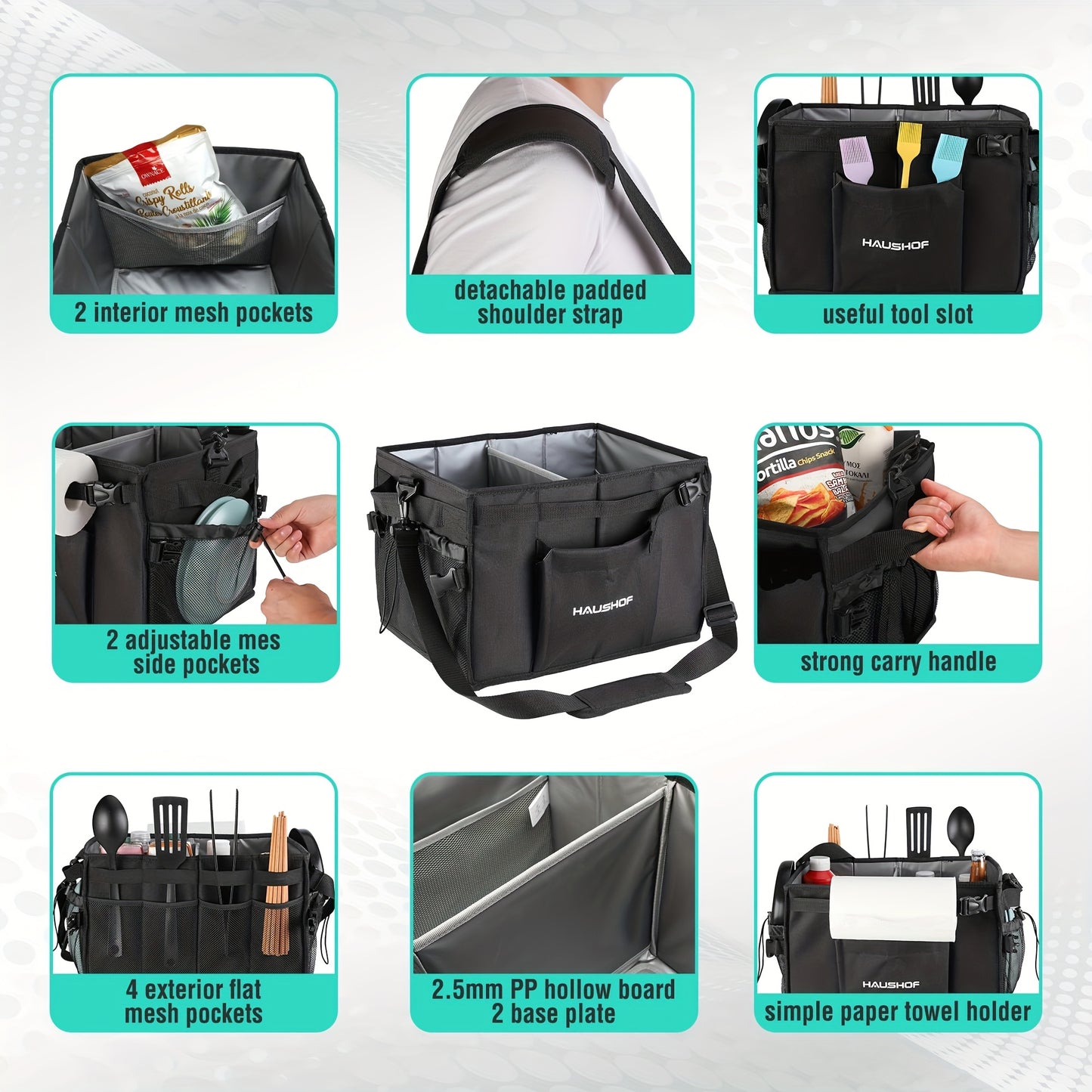 Haushof Foldable Grill Picnic Caddy for Outdoor Cooking