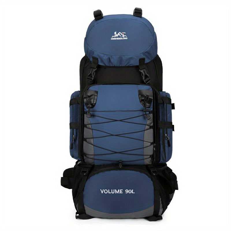 90L Travel Backpack Durable Polyester Plaid Pattern Pockets